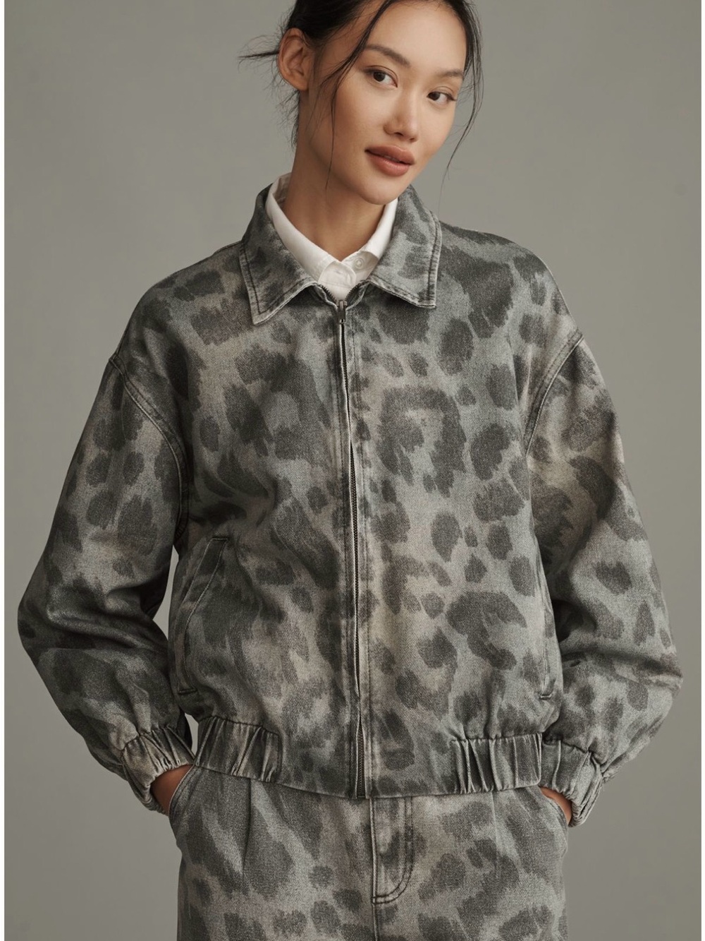 Pilcro Gray Leopard-Print Bomber Jacket